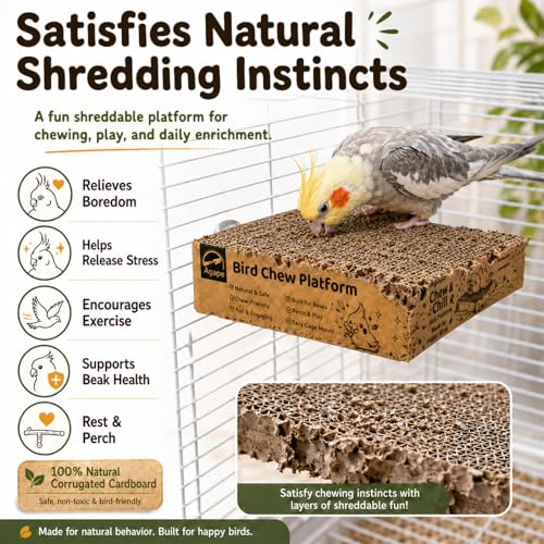 Agape Shreddable Bird Cardboard Platform, Natural Parrot Chew Toy and Perch | Safe Cage Mounted Paper Toy Accessory for Budgies, Lovebirds, Quakers, Cockatiels & Conures, Supports Beak & Foot Health - size: Large