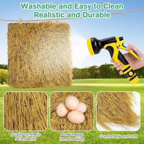 Chicken Nesting Box Pads 2 Pack, Washable Artificial Grass Nest Pads for Chickens, 11.8 x 11.8 Inch Hen Nesting Box Liners, Reusable Chicken Coop Bedding Mat for Laying Hens and Poultry