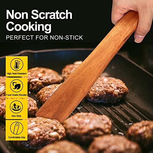 Teak Wooden Spatula for Cooking Spoon Non Toxic Kitchen Utensil Spurtle | Food Dough Scraper Non Stick Bamboo Cooking Utensils Flat Camping Wood Egg Spatulas Turner Cast Iron Sourdough Stirrer Spoon - size: 1 Piece 12 Inches
