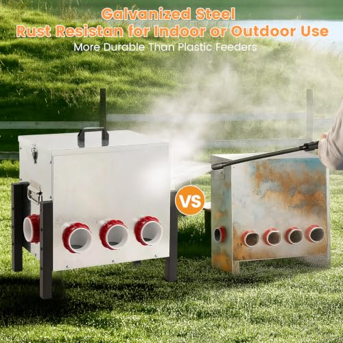 50LB Automatic Chicken Feeder with Cover – Large Capacity Metal Chicken Coop Feeder with 8 Feed Ports, Adjustable Legs Rainproof No Waste Outdoor Poultry Feeder for Hens & Free Range Flocks - size: 50LBS