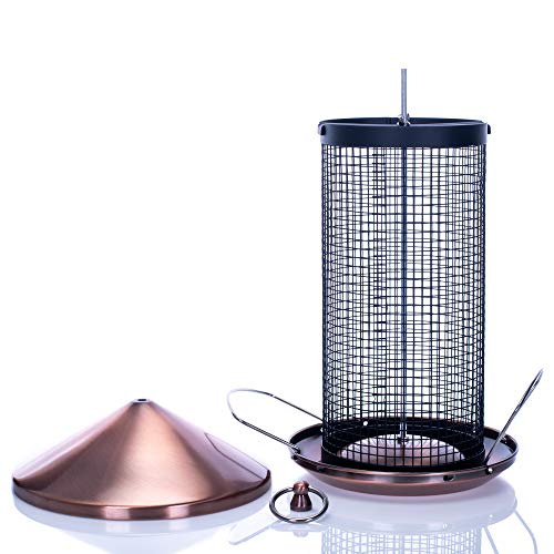 Cottage Garden 12 inch Copper Finish Heavy Duty Mesh Metal 3 Lb. Secure Cap Cover Nut Bird Feeder - color: Copper Tone