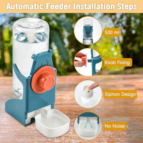 BNOSDM Automatic Bird Feeder Water Dispenser Set No Mess Bird Cage Feeders Parrot Cage Accessories Transparent Seed Food Container with Perch for Finches Parakeets Budgies Lovebirds Canaries (Blue) - color: Blue