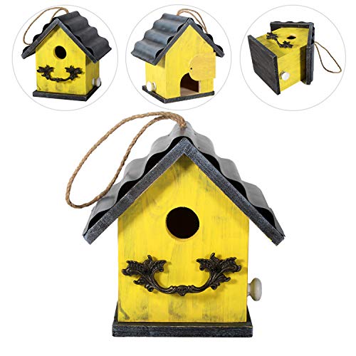 Bird House for Outside, Resting Place for Birds, Hanging Natural Wooden Bird Nest, Bluebird House Handcrafted Hut (Yellow) - color: Yellow