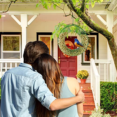 Patelai 2 Pieces Hanging Wreath Feeder Whole Peanut Wild Bird Feeder Wreath Round Squirrel Proof Bird Feeders with Hanging Hook for Outdoor Birds Feeding, 11.8 x 16.5 Inch(Green)