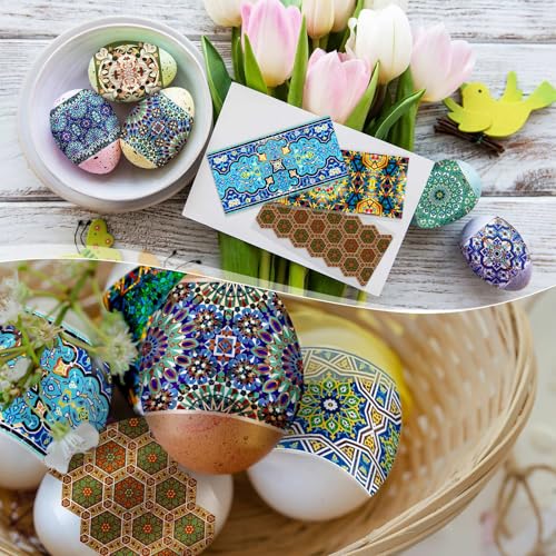 Fullhawl 48 Pcs Easter Egg Decoration Kit Heat Shrink Tube Decoration Easter Egg Packaging Pysanka Pysanky Pattern Egg Stickers for Party Decoration Packaging Eggs - style: Pysanka