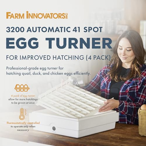 Farm Innovators 3200 Automatic 41 Spot Egg Turner for the Bottom of Incubators to Eliminate Manual Handling and Improve Hatching Rate, White (4 Pack) - size: 4 Pack
