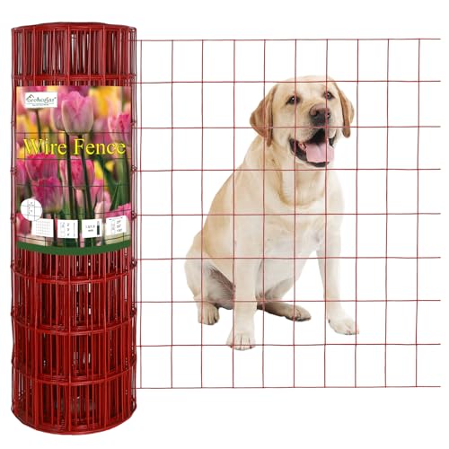 Red PVC Coated Welded Wire Fence 24" x 50' Roll, 2"x3" Mesh, 16 Gauge | Vinyl Coated Garden Fencing, Yard & Pet Barrier, Chicken Wire Fencing, Dog Enclosure Mesh, Vegetable Plant Protector - color: Red, size: 2''x3'' 16GA 24''x50'