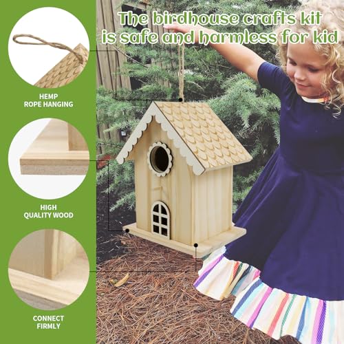 goldentime DIY Wooden Birdhouse Painting Kit, Bird House to Paint Set,Wood Arts and Crafts for Children, Paint Your Own Bird Houses Set,Includes Paints & Brushes - color: SPRING
