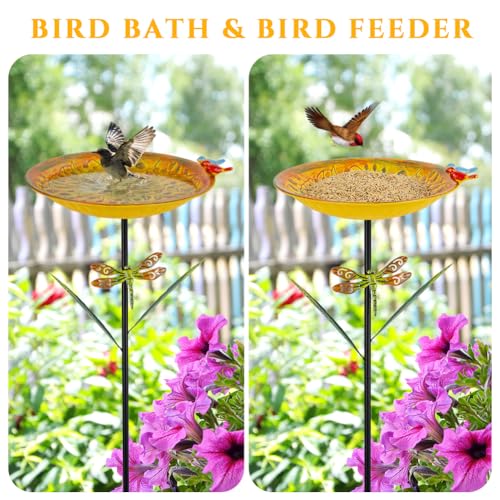 VEWOGARDEN 38" Tall Metal Bird Bath for Outside, Outdoor Bird Bath Feeder with Stable Stake for Garden, Yard, Patio Decor, Yellow - color: Yellow