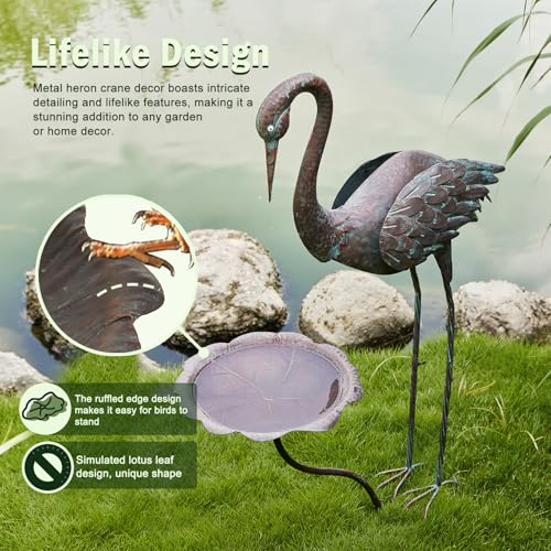 36"H Crane Bird Bath,Metal Birdbaths for Outdoor,Bird Feeders for Outdoors | Heron Garden Statues With bird bath,Vintage Birdbath for Garden Patio Lawn Decor - color: bronze