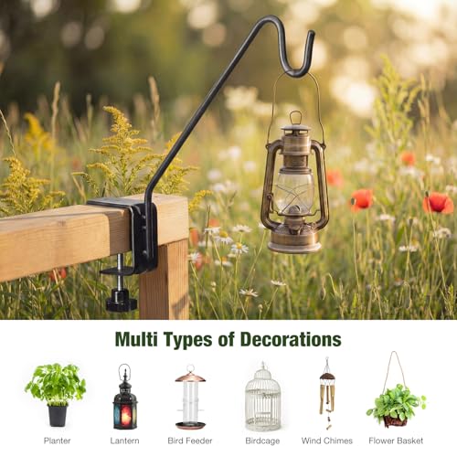 Kingsyard 10 Inch Medium Metal Deck Railing Hook | Heavy Duty, Rust Resistant, for Hanging Bird Feeders Planters Suet Baskets Lanterns Wind Chimes - size: 10" Clamp Mounted
