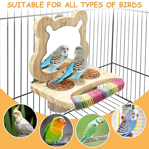 Tfwadmx Bird Parrot Wooden Feeding Cups Small Bird Feeding Dish Cups Stainless Steel Birds Bowls Food Water Bowls with Food Holder for Finches Cockatiel Lovebirds