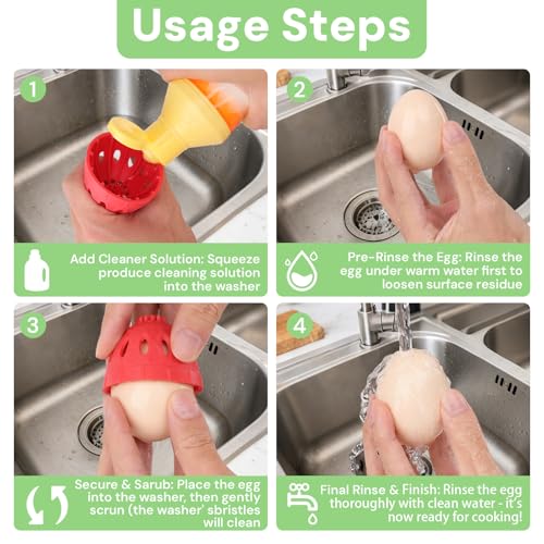 3-Pack Egg Washer, Egg Cleaner Scrubber for Fresh Eggs, and Vegetable Scrubber & Dish Brush Set - Flexible Vegetable Fruit Brush for Potato, Lemon, Cucumber, Cleaning Tools for Kitchen Sink