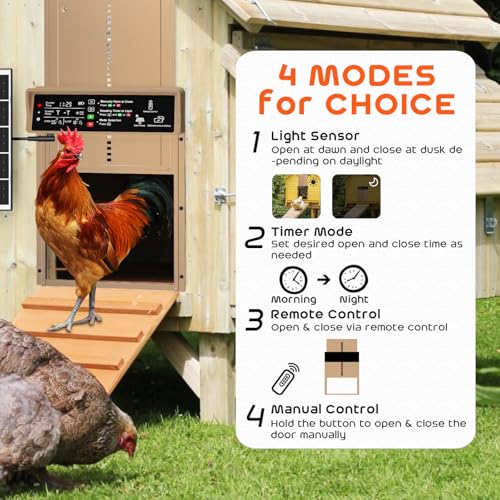 AsFrost Automatic Chicken Coop Door, 7W Solar Panel Powered Brown | Timer & Light Sensor Auto Chicken Door for Small Poultry,Solar Coop Door with Remote Ctrl, Anti-Pinch & Weatherproof Aluminum - color: Brown