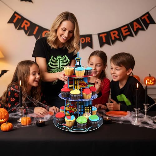 3 Tier Spider Cupcake Stand Decoration Spider Party Cupcake Tower Party Supplies Table Decoration Cityscape Dessert Holder Table Display for Birthday Baby Shower Supplies - style: Hero