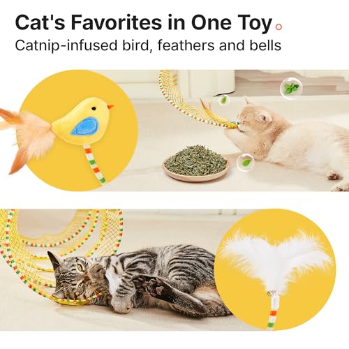 Potaroma Spiral Tunnel Cat Toy, Self Play Collapsible Spring Kitten Tunnel | For Indoor Cats, with Feather and Bell, 20 Inches Unfolded