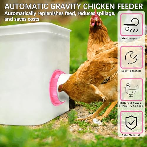 Chicken Feeder Port, 6 Chicken Feeders No Waste, 6 Lids 1 Drill Bit, Pink | Rainproof DIY Automatic Poultry Feeder Cups Kit, Common Breeds Chicken Bucket Feeder for Barrels - color: Pink, size: 6 pack