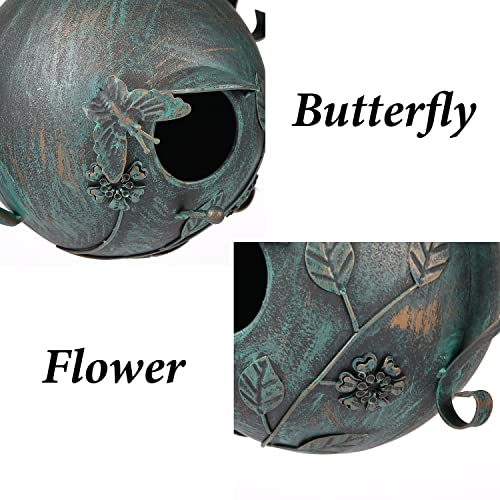 Bird Houses for Outside, Outdoor Bird House, Teapot Shaped Hanging Bird House, Antique Metal Bird House, Decorative Bird Houses, Unique Humming Bird Houses for Garden Patio Yard Lawn Backyard Decor