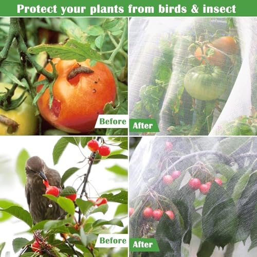 Unves 10'x12'Garden Netting, Bird Mosquito Netting Row Covers Bird Net | Barrier Screen Protect Fruits Crops, White Plant Cover Mesh Garden Mesh for Raised Beds Covers from Bugs Insect - size: 10 x 12 Ft x 1 pc