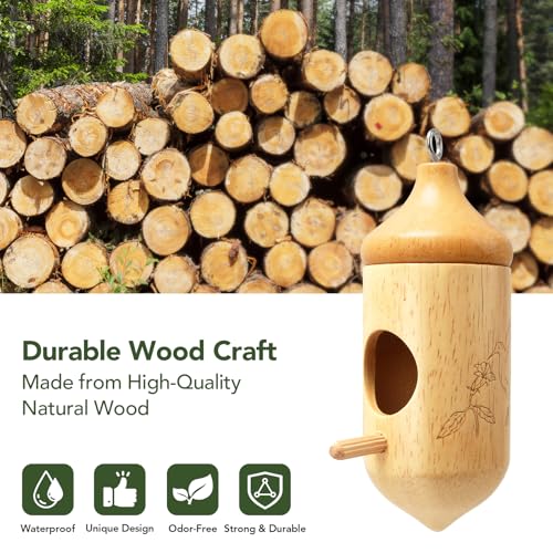 Hummingbird House, Small Hummingbird Houses for Outside | Wooden Bird House with Bow, String, Cute Gardening Gifts Home Decoration, Attractive Hummingbird Garden Decor - color: Style-2, size: 3 Pack