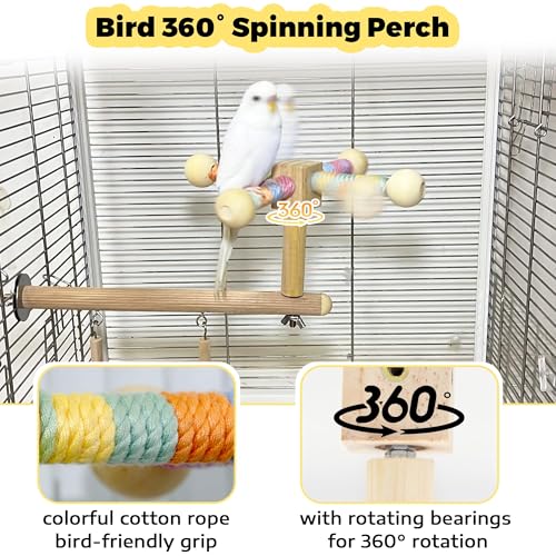 Bird Spinning Perch & Swing Toy Combo, Multi-Functional Parrot Toy | Bird Toys for Parrots with 360° Spin Function, Hanging Parakeet Swing Cage Toys, Wooden Activity Gym for Cockatiel Lovebird