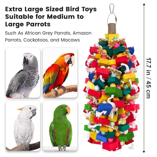 Extra Large Bird Toys for Macaws Cockatoos Amazons Chew - Natural Wood Parrot Chewing Toy with Foraging, Bird Cage Activity Center - color: Multicolor