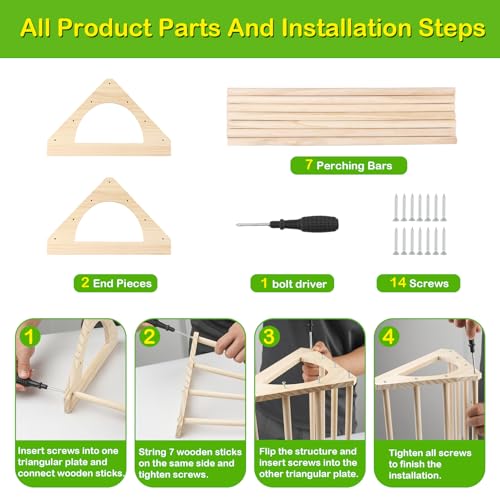 Large Wooden Chick Perch, 14.4" L x 10.6" W x 6.7" H Pine Chicks Toys | Chick Roosting Bar for Brooder and Coop, Strong Chicken Jungle Gym for Baby Chickens