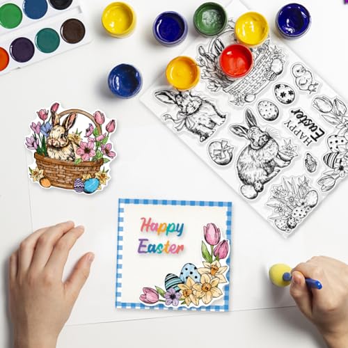 Vintage Rabbit Clear Stamps - 8.3x5.8, Happy Easter Words, Eggs, Flowers, Retro Bunny, Transparent Stamp for Card Making, DIY Paper Scrapbooking Decoration - color: Vintage Easter