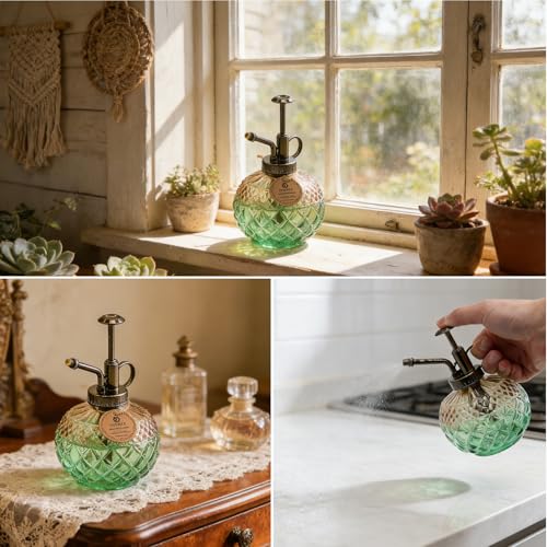Plant Mister Spray Bottle, 10 oz Glass Vintage Decorative Water Can | Glass Mister with Plastic Pump, Small Mister for Indoor Plants, Brown Green Gradient Watering Can 300ML, Garden,Cleaning - color: C-brown Green Gradient
