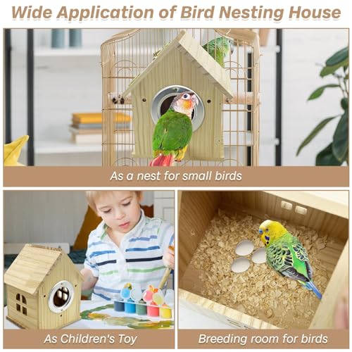 PINVNBY Parakeet Nesting Box Wooden Bird House for Cage Parrot Breeding Mating Box for Lovebirds Cockatiel Finch Cockatoo Canary and Small and Medium-Sized Birds (M: 7.91 * 6.3 * 5.82 inch) - size: Wood House Shape,M: 7.91*6.3*5.82 inch