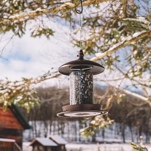 Metal Bird Feeder for Outside Hanging,Wild Bird Feeders for Cardinal, Large Roof and Tray - 6 Port - color: Chestnut Brown
