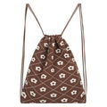 Lobagve Drawstring Backpack Boho Purse Leisure Daypack Yoga Sport String Bag - color: Flower—dark Red&khaki