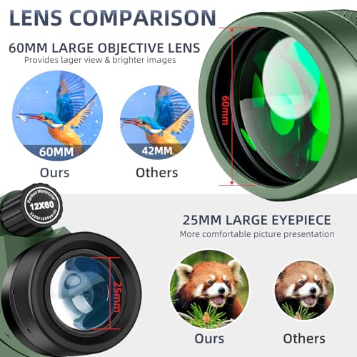 12x60 Powerful Monocular for Adults High Powered, 2026 New Version, Smartphone Adapter Tripod Plus Portable Bag, Larger Vision Monoculars with BAK4 Prism & FMC Lens, for Bird Watching Hiking - size: 12x60