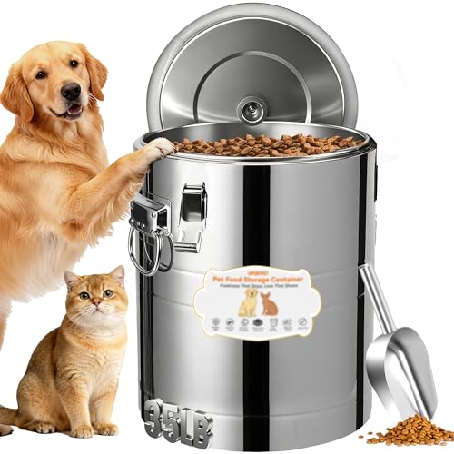 UPSKYPET35lb Dog Food Storage Container, Airtight Stainless Steel | Extra Large Capacity, Rust-Proof, Moisture-Proof, Deters Pets from Opening & Stealing Food, Easy to Clean, Keeps Food Crispy - size: 35lb