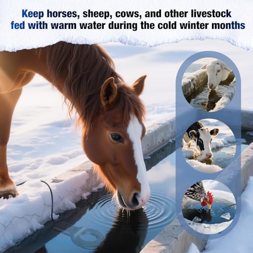 250W Utility De-Icer with Thermostat, Durable Cast Aluminum Submersible Water Heater for Bird Bath, Chicken Water, Livestock Tank, 9.8ft Cord, Black - size: 250W