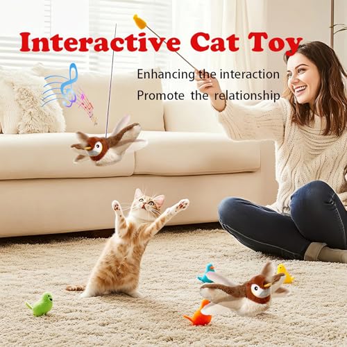 Upgraded Flappy Chase Interactive Chirping Bird Cat Toy with Flapping Wings,No Flying, Interactive Simulation Electric Cat Toy for Cats Dogs-Cat Toys Touch Activated, Rechargeable - color: Brown