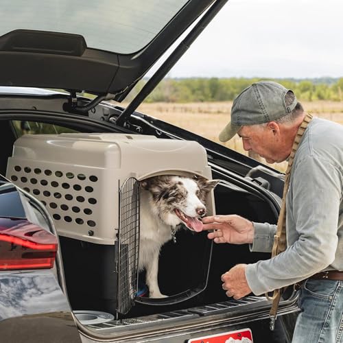Petmate Vari Dog Kennel - Portable Dog Carriers & Crates for Medium Dogs, Airline-Friendly, Durable Plastic, Pet Carrier For Home and Travel, 32 Inches, Taupe and Black - size: 32.0"L x 22.5"W x 24.0"H