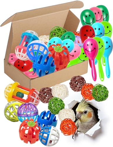 23-Pack Bird Toys Wicker Bell Balls Shaker Rattles | for Parakeets, Budgies, Cockatiels, Conures, Lovebirds