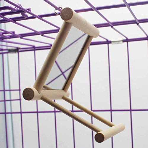 Litewoo Bird Mirror with Perch Parrot Swing Interactive Play Toys, 1 PC | Natural wood, with perch, 3.94"x3.94"x3.94", reduces loneliness, easy hang on cages, for small bird/parakeet/conure/lovebird - color: Bird Mirror Perch Stand-ONE