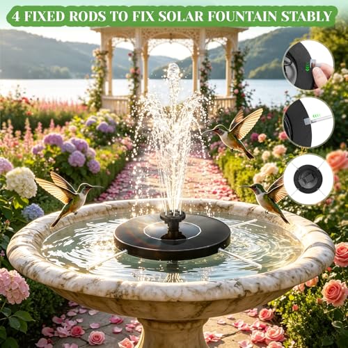 Yeomi 1.5W Floating Solar Fountain Pump with 12 Nozzles in 2 Colors | Solar Bird Bath Fountain Solar Water Fountain for Small Pond Patio Outdoor Landscape Decoration - Black + Green Nozzles - color: 1.5w Solar Fountain + Black&green Nozzles