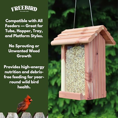 Freebird Premium No Mess Bird Seed for Outdoor Feeders - 7 lb | Shell-free blend with sunflower hearts and peanut pieces for less waste and cleaner feeders. Premium no-mess wild bird food.