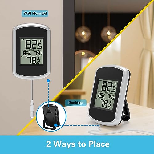 Urageuxy Wired Indoor Outdoor Thermometer, Home Room Temperature Monitor with Min/Max Record and 78.74inch Line Probe Sensor, Fahrenheit Only