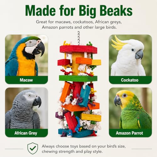 35" Extra Large Parrot Toys - Chewable Foraging Toys for Macaws, African Grey, Amazon Parrots - Durable Bird Cage Accessories Gift - size: 35"