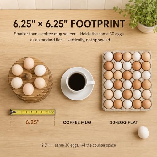 Wooden Egg Holder Countertop, 5 Tier 360° Rotating Fresh Eggs Storage Rack with 30 Slots, Pine Stackable Farmhouse Tower, Space-Saving Kitchen Organizer for Chicken Duck Easter - color: 30 Eggs - 5 Tier Round