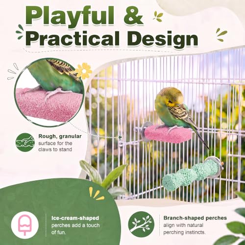 6 PCS Bird Beak Grinding Stone, Bird Perches, Nail Trimming Stick (Short) | For Small Medium Cockatiel Lovebird Finch Chinchillas Hamsters, Climbing Ledge, Grinding Claws and Beaks, Playful Design - size: Short