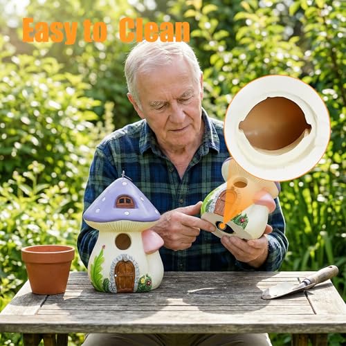 WUWEOT Garden Bird House for Outside Clearance, Resin Hanging Birdhouse, Decorative Mushrooms Humming House, Bird Blue Wren Finches Bluebird Nesting for Home Garden Yard Patio Outdoor