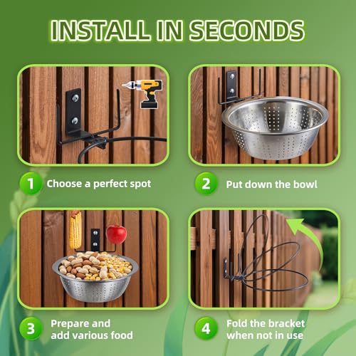 Squirrel Feeder with 8.5" Colander Bowl Tree/Fence Mounted, 2 Corn Cob Spikes for Various Food Backyard, Metal Squirrel Feeders for Outside, Removable Feed Bowl Nice to Clean/Refill,1 Set - size: 1 Stand 1 Bowl