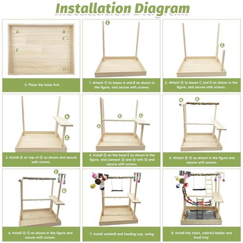 PINVNBY Bird Playground Parrot Perch Stand Play Gym Cockatiel Wood Bird Toys Birds Cage Accessories Playpen Ladder with Feeder Cups Hanging Swing Toys for Parakeet Conure Lovebird Cockatiel - size: Two Floors With Bell Platform