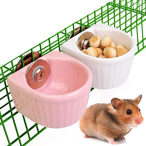 Small Animals Bowl, Detachable Cage Feeder Pet Ceramic Water & Food Feeder, Small Animal Supplies for Rabbit Parrot Squirrels Chinchilla Hamster Ferret (White, S) - size: S