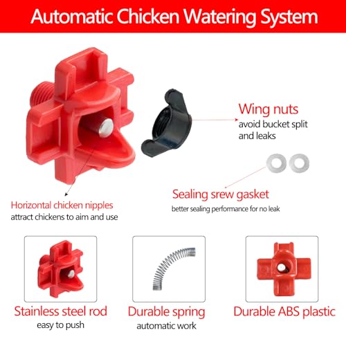 12 Pcs Horizontal Chicken Waterer Nipples with Drill Bits, Leakproof Poultry Watering System for Chicken Coop, Durable ABS Plastic & Stainless Steel, Water Saving Design for Outdoor Use